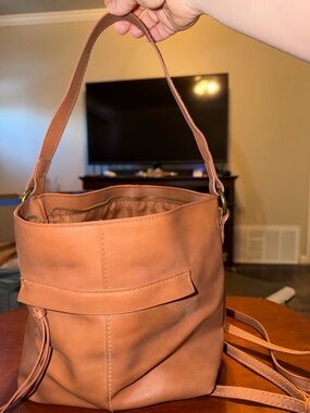 Target Tan Shoulder Bucket Bag with Gold Hardware